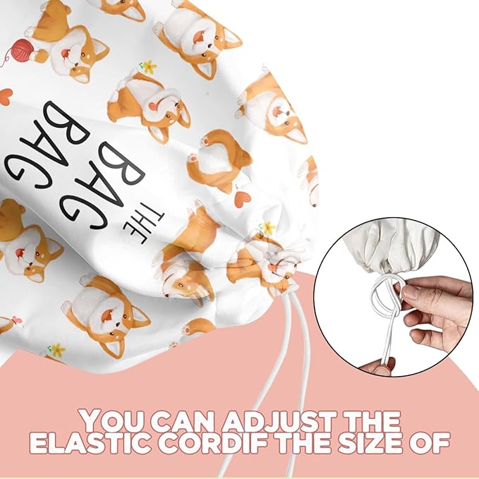 Dog Plastic Bag Holder, Wall Mount Grocery Bag Holder for Plastic Storage bag, Washable Storage Organizer Reusable Grocery Bags, Pull Rope Free Adjustment, Dog Lovers Gifts for Women