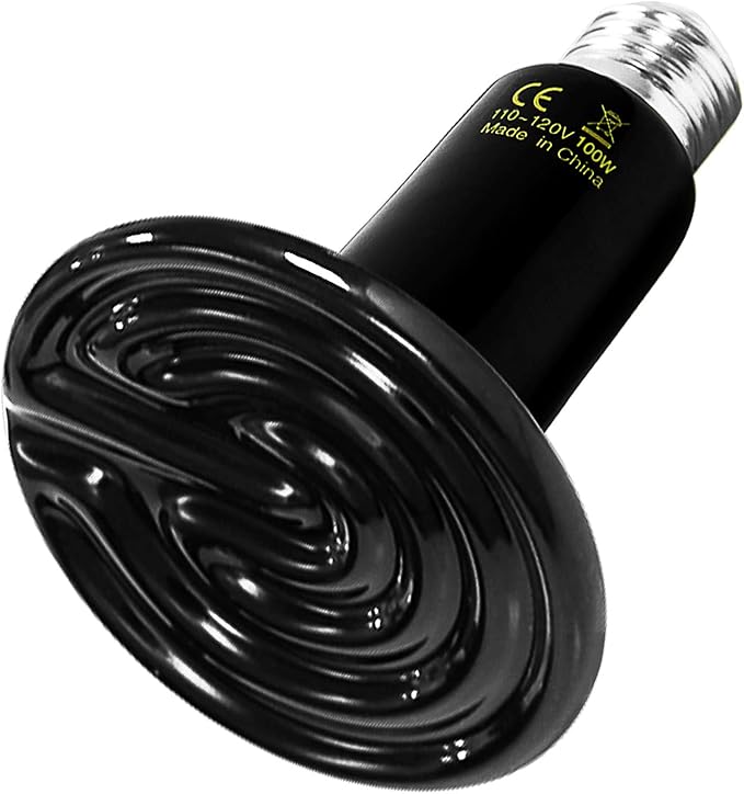 Simple Deluxe Ceramic Heat Emitter 100W Reptile Heat Lamp Bulb No Light Emitting Brooder Coop Heater for Amphibian Pet Snake Turtle & Incubating Chicken, No Harm, Color Black, 1 Pack