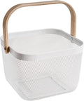 Metal Mesh Steel Harvest Basket, Square Wire Garden Basket with Handle – Multi-Functional Storage Organizer for Gathering Vegetables, Fruits, Kitchen, Garden, Picnic & Cabinet (White)