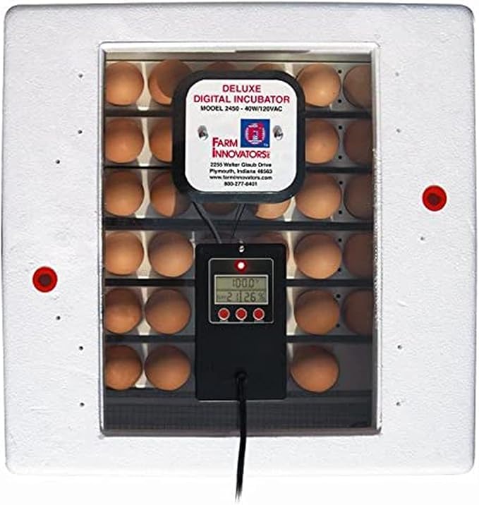 Farm Innovators 2450 Heated Digital Circulated Air Incubator with Automatic Egg Turner for Improved Egg Hatching of Up To 41 Eggs, White (2 Pack)
