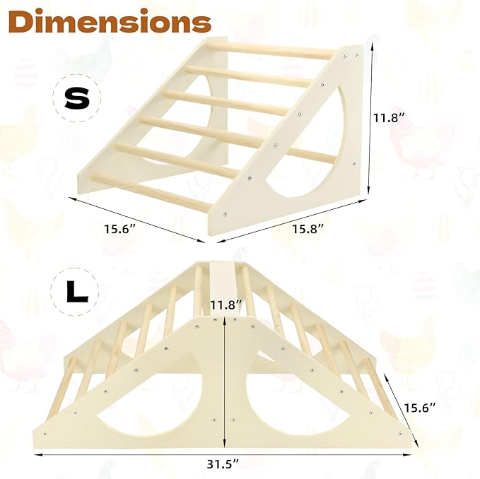 Vehomy Chicken Roosting Bar Solid Wood Roosting Ladder Poultry Perch Stand Jungle Gym for Backyards Chicken Coops Farms Chicken Toy for Chicks Hens Roosters Large Birds Parrots Macaws S