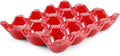 Flexzion Ceramic Egg Holder for Fridge - 12 Cups Egg Tray Whole Dozen Porcelain Container Keeper Storage Organizer Decorative Serving Stand Serveware for Countertop Display Kitchen (Red)
