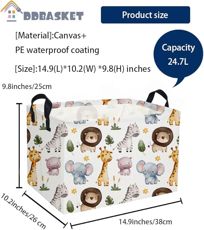Rectangular Kids Basket Animals Storage Baskets Cute Basket Toy Storage Bin Zoo Room Decor for Home(Zoo)