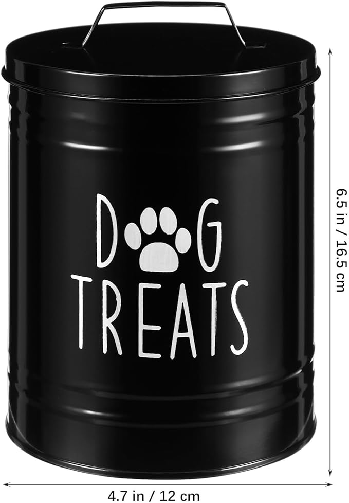 Dog Food Storage Container with Airtight Metal Lid, Rustic Pet Treat Holder Bin for Kitchen Counter, Black Sealed Grain Canister for Puppy Food