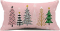 Pink and Gray Merry Christmas Trees Snowflake Throw Pillow Cover, 12 x 20 Inch Seasonal Winter Holiday Cushion Case Decoration for Sofa Couch