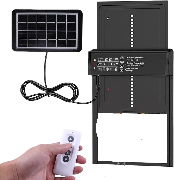 Solar Chicken Coop Door, Automatic Chicken Door Auto Chicken Door 4 Modes with Timer & Light Senso