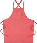 AFUN Chef Aprons for Women Men with Oversized Pockets, 12-Ounce Cotton Canvas Cross Back Water Repellent Apron (Pink)