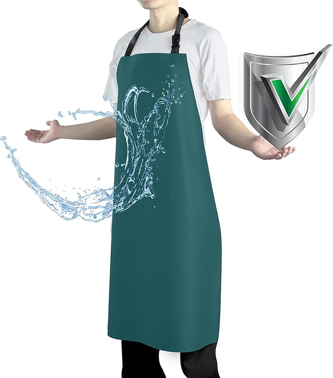 Waterproof Apron with Comfortable Adjustable Bib Rubber Vinyl Dishwasher Heavy Duty Apron for Men Women Dishwashing