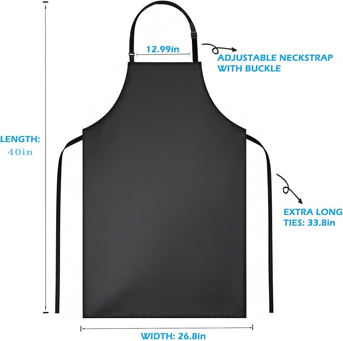 Waterproof Rubber Vinyl Apron 40 Inch Heavy Duty Adjustable Bib for Men Women Kitchen Cooking Lab Dishwashing Black