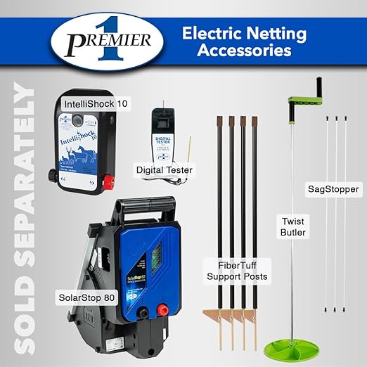 Premier 1 Portable PoultryNet® Electric Fence | Quick & Simple to Move | White/Black Fence for Chickens, Ducks, Geese – 48"H x 164'L | Best in Class 2" x 3" Spacings