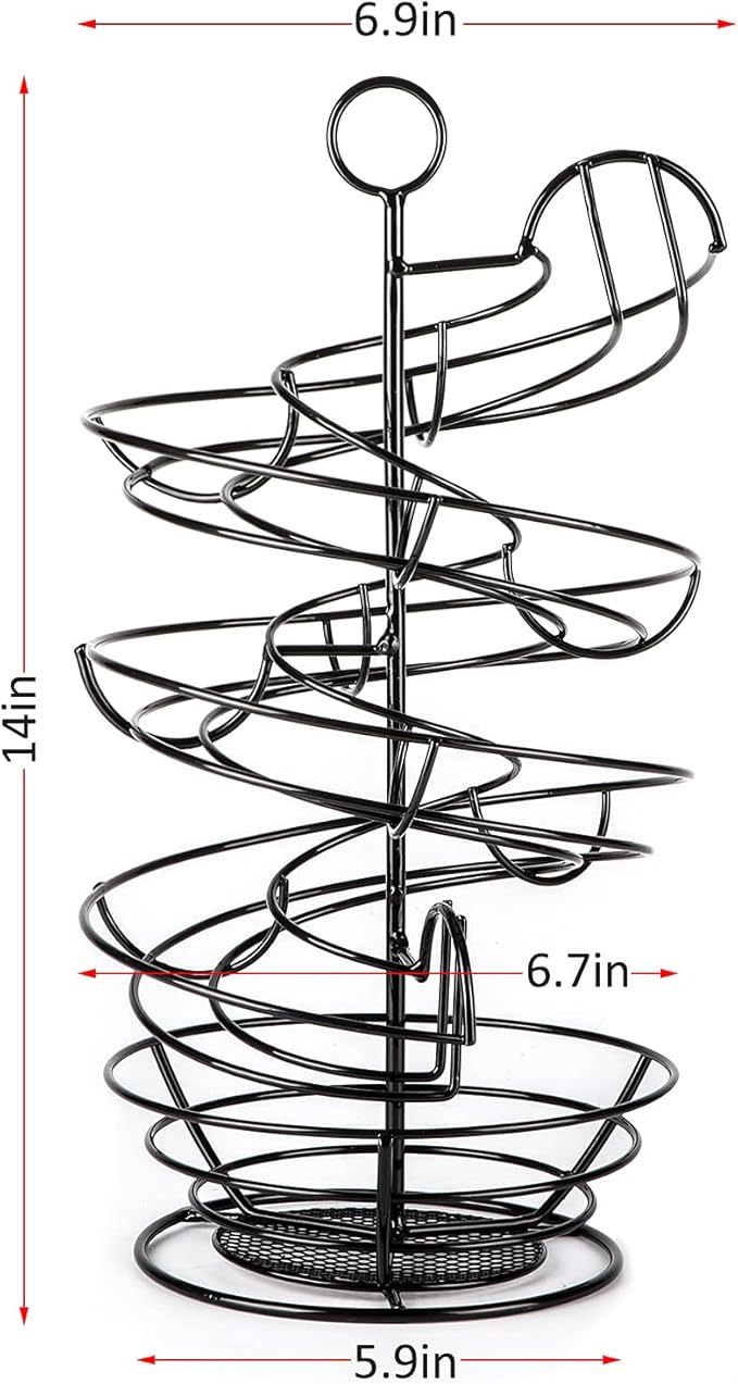 QUTREY Black Metal Egg Holder Countertop, Fresh Egg Skelter, Spiral Design Egg Dispenser Rack with Storage Basket for Display Easter Eggs