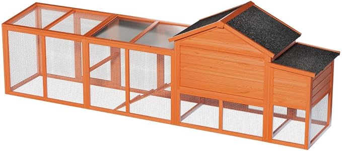 Large Wooden Chicken Coop for Outdoor Use with Run, Waterproof Roof, Anti-UV Protection, Removable Tray, and Nesting Box for 2-4 Hens (Natural + Wood)