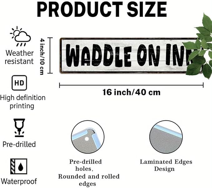 Waddle On Inn Metal Tin Sign Farmhouse Rustic Wall Decor for Kitchen Bathroom Entryway Living Room Bedroom 4x16 Inch