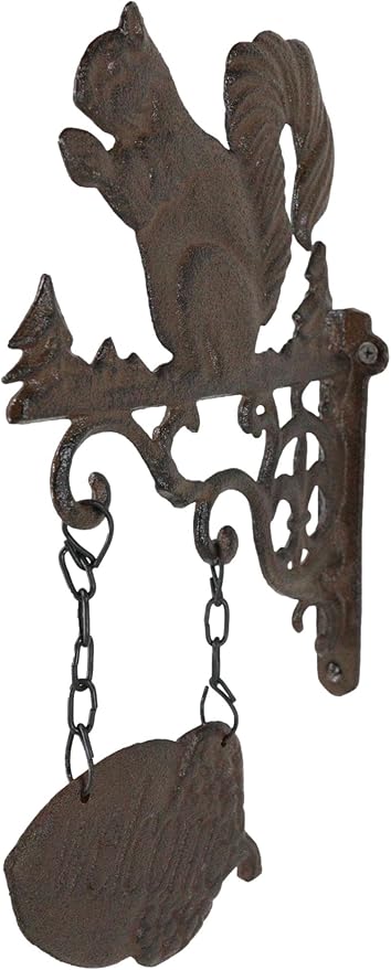 Ebros Gift Cast Iron Rustic Scroll Art Vintage Western Country Farmhouse Cottage Squirrel With Welcome Sign Acorn Fleur De Lis Wall Bracket Indoor Or Outdoor Farm Ranch Accent