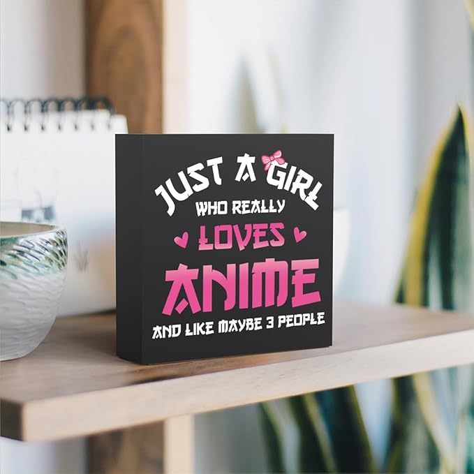 Anime Room Decor Anime Gifts for Girls Teen Girl Bedroom Decor Anime Party Decorations Anime Birthday Decor Just a Girl Who Really Loves Anime, Wooden Box Decor for Home Bedroom Living Room Office