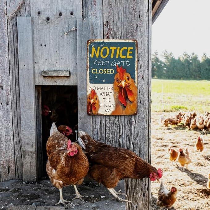 Chicken Coop Accessories Funny Chicken Signs, Keep Gate Closed No Matter What The Chickens Say Chicken Decor, 8×12 inches Chicken Signs for Farmhouse Outdoor Home Kitchen Gate Fence Yard Chicken Gifts