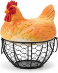 Chicken Egg Basket, for Farmhouse Kitchen Decor – Rustic Wire Egg Basket with Handle, Rooster Decorative Holder, Vintage Farmhouse Decor, Fruit Basket for Kitchen Counter