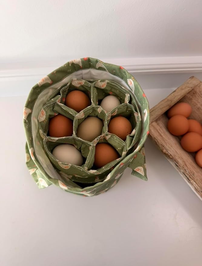 XL Egg Collecting Bag with 21 Pouches – Custom Chicken Pattern, Strap & Convenient Handle – Cute Design for Safely Collecting & Transporting Fresh Eggs