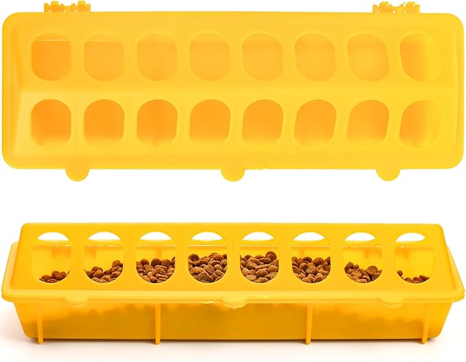 Coloch 6 Pack Flip Top Poultry Feeder, Plastic Chicken Feeder Trough Multi-Hole Poultry Feeding Tray No Mess No Waste Chick Feeding Dispenser for Pigeon, Quails, Duckling Birds, Duck, Chicken
