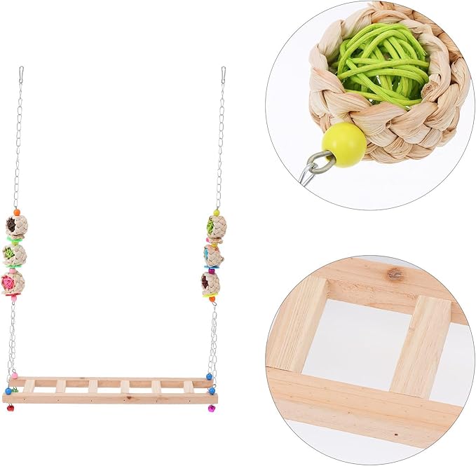 Totority Rooster Wooden Swing and Coop Ladder Accessory with Hanging Climbing Bridge, Natural Wood Chicken Plaything for Pet Supplies and Bird Cage Random Color