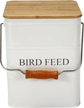 Morezi Bird Treat and Food Storage tin with Wooden lid and Scoop Included - White Powder - Carbon Steel - Birds Food bin - pet Food Container Storage Canister
