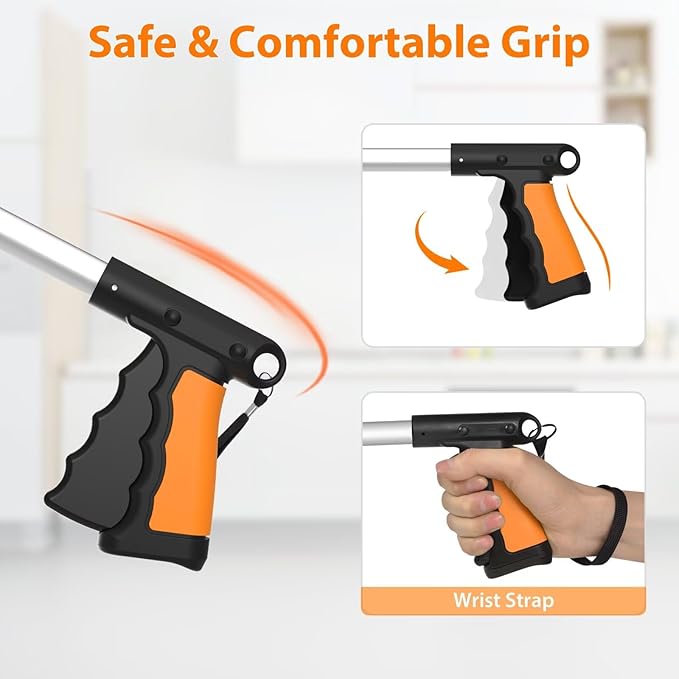 2-Pack 43" Extra Long Grabber Reacher Tool, Foldable Reacher Grabber Pickup Tool with 360° Rotating Jaw + Magnets, 4" Wide Claw Opening Trash Picker Upper Grabber, Grabbers for Seniors Heavy Duty