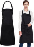 Jubatus 1 Pack 100% Cotton Aprons with 2 Pockets Cooking Chef Kitchen Adjustable Bib Apron for Women Men, Black