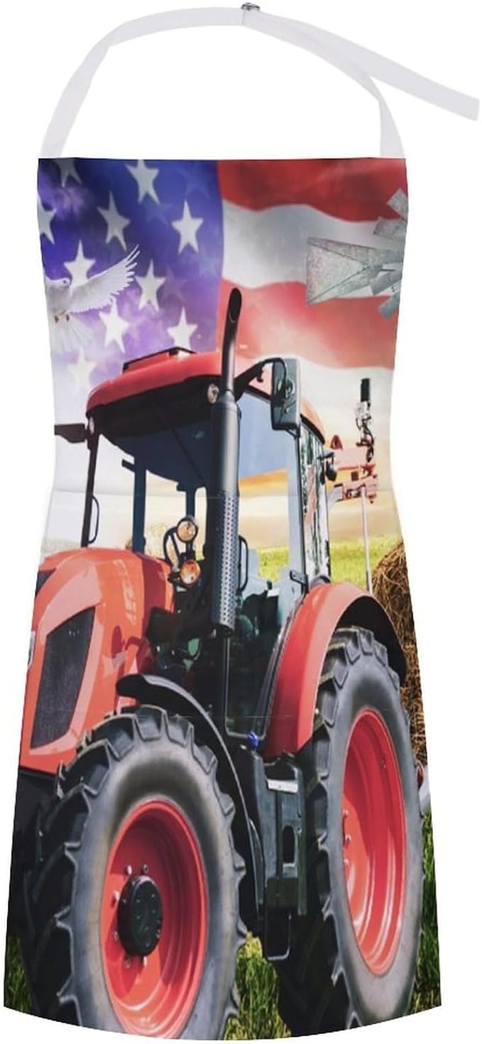 Vintage Watercolor Old Tractor Kitchen Apron, Oil Painting Western Farmhouse Harvest Farm Sunflower Tractor Apron