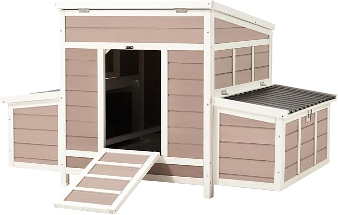 U-MAX Chicken Coop, 56" Large Wooden Chicken Hutch with 6 Nesting Boxes, Outdoor Hen House Chicken Cage,Brown