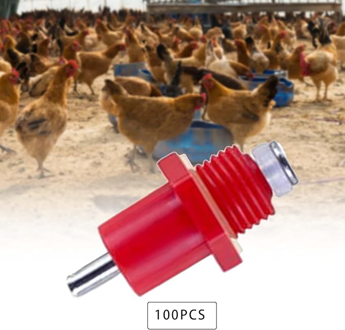 100Pcs Automatic Poultry Drinker Chicken Nipple Drinking Dispenser Screw Style Red Wear Resistant for Farm Poultry Watering System Waterer