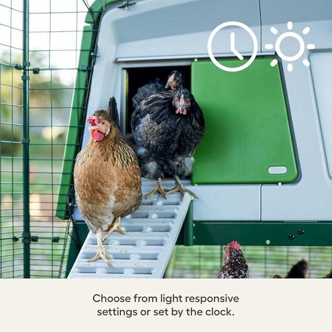 Omlet Smart Automatic Chicken Coop Door Opener | Wi-Fi Enabled | Programmable with App | Operated by Light Sensor or Timer | Easy to Install | Mains or Battery Powered | Built-in Safety Sensors Green