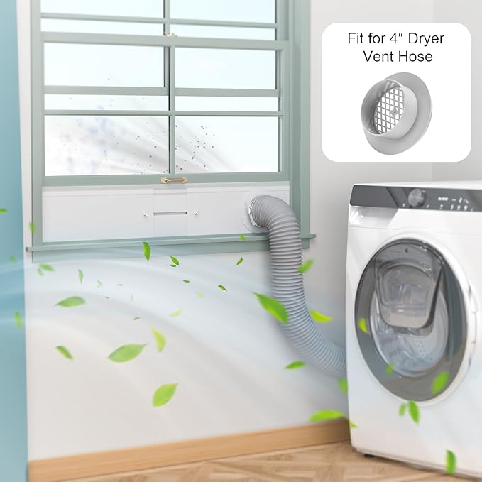 HOXHA Window Duct Kit Dryer Window Vent Kit AC Window kit, Fit with 4” Dryer Ducting & 5.9” AC Hose, Vent Kit Fit for Dryer, Portable AC, Inline Duct Fans, Grow Tents
