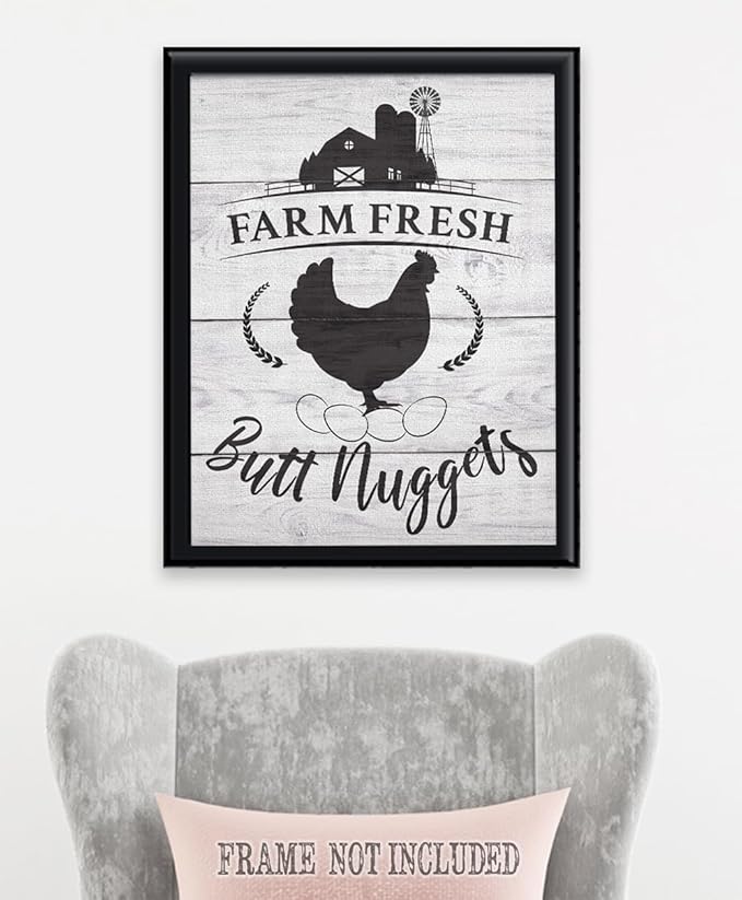 Farm Fresh Butt Nuggets - Farm Animal Chicken Coop 18x24 Unframed Print, Funny Chicken Sign for Farmhouse Decor, Rustic Country Wall Art, Kitchen Decor, Farm Fresh Eggs Wall Art, Cottagecore Style