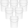 5-Gallon Bucket Only – No Lid Included, Made in USA, Food Grade BPA Free Plastic, Heavy Duty Multi-Use, Metal Handle with Grip, Stackable Storage – White, 6 Pack