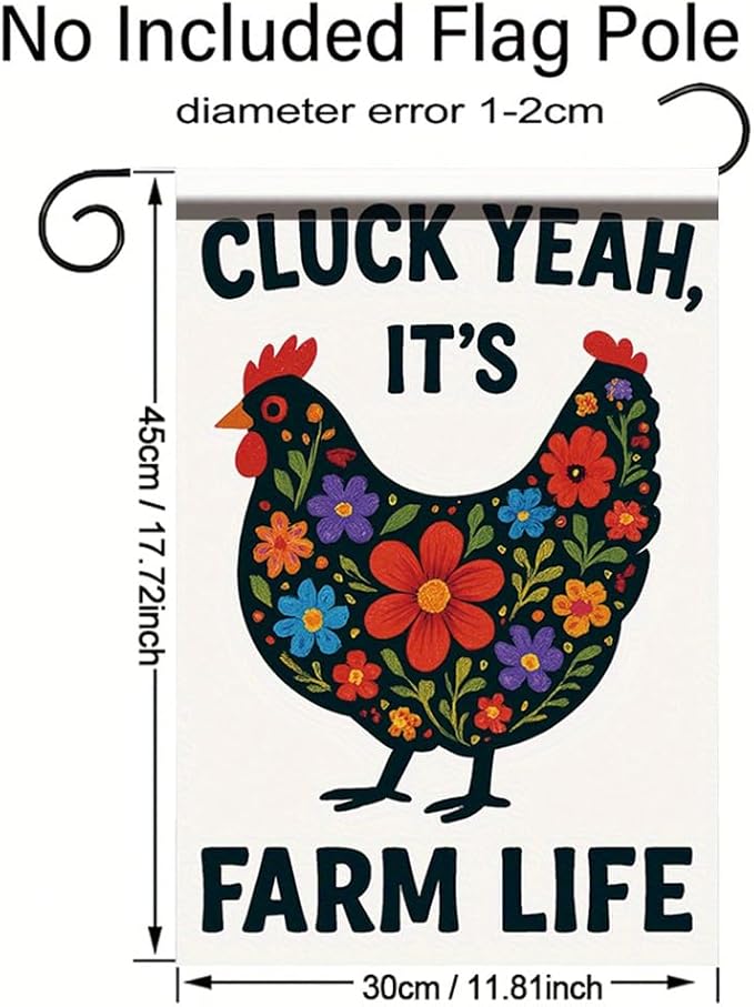 Cluck Yeah It’s Farm Life Garden Flag 12x18 Inch Double Sided Outdoor Yard Banner Floral Chicken Design Rustic Country Farmhouse Spring Summer Decoration