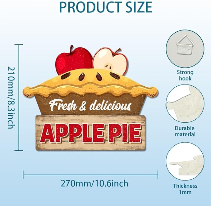 GLOBLELAND "Fresh and Delicious Apple Pie" Vintage Metal Tin Sign 10.6x8.3inch Apple Pie Retro Plaque Poster Metal Wall Decorative Tin Signs for Home Kitchen Restaurant Coffee Shop Club Bar Decoration