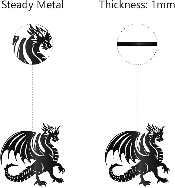 CREATCABIN Metal Dragon Wall Decor Black Iron Wall Hanging Western Fairytale Fly Dragon Animal Sculpture Wall Artwork Sign Ornament for Living Room Office Garden Balcony Decoration 11.8 x 11.8 Inch