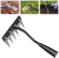 Detachable Gardening Hand Weeder Tool, Upgrade Garden Manganese Steel Weeding Rake Weed Puller Tool, Manual Weeder Claw Remover Tool Long Handle Weed Puller Tool for Farm Backyard (6 Tines)