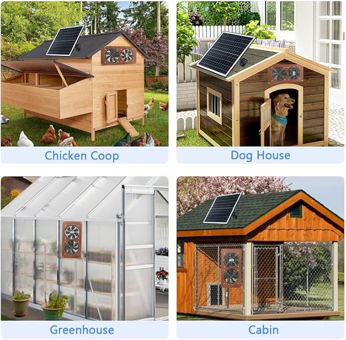 Solar Panel 2 Fan Kit, 20W Solar Powered Fan for Chicken Coops, Greenhouses, Sheds, Intake & Exhaust, 3500RPM, IP67 Waterproof, 360° Adjustable Mount, 8.8FT Cable