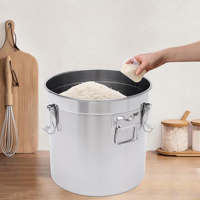 Stainless Steel Airtight Canister for Kitchen, Rice Cereal Grain Canisters Container for Household Kitchen Food Bean Flour Oil Sugar Milk Cookie Storager Bucket w/Handles+Lid (21L/33L) (33L)