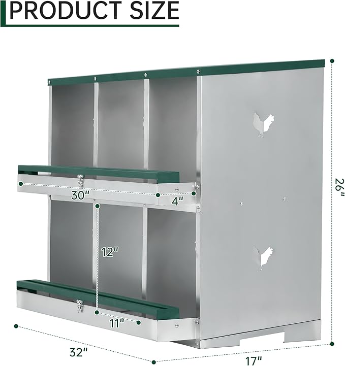 Garvee Nesting Boxes for Chickens, 6 Compartments Metal Chicken Nesting Box, Chicken Egg Laying Box with Large Vented Holes for Easy Egg Collection