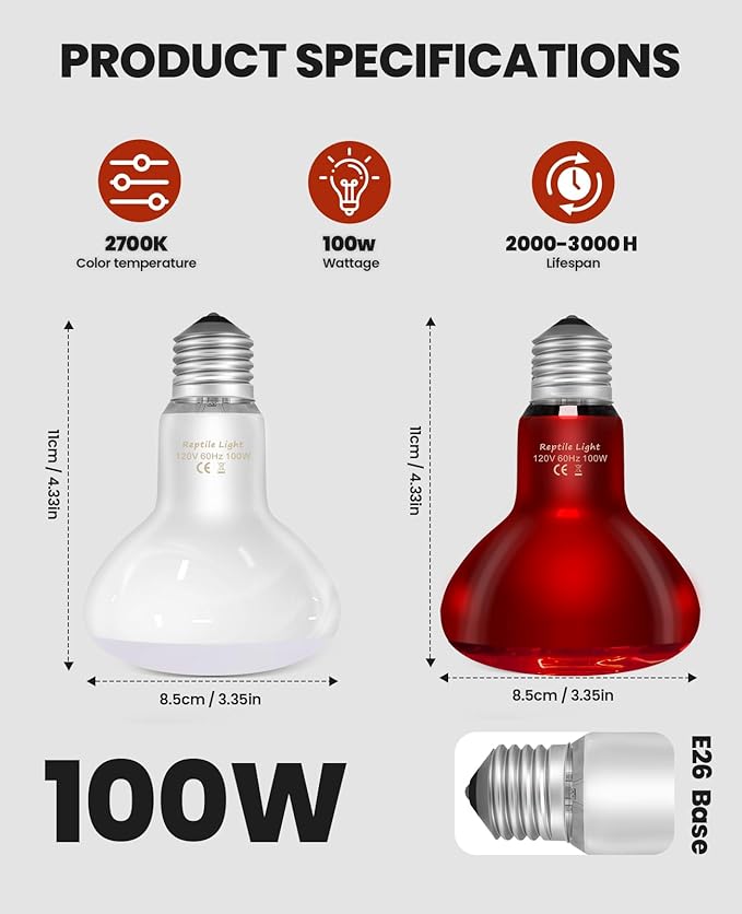 KINDEEP 100W Reptile Heat Lamp Bulbs: Reptile Day & Night Basking Spot Bulb Combo Amphibian Infrared Heat Lamp Bulb - UVA Basking Spot Daylight Heating Light Bulb for Lizard Tortoise Snake