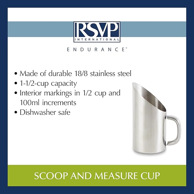 RSVP International Endurance Kitchen Collection Measuring Tools, Dishwasher Safe, Scoop & Measure, Stainless Steel