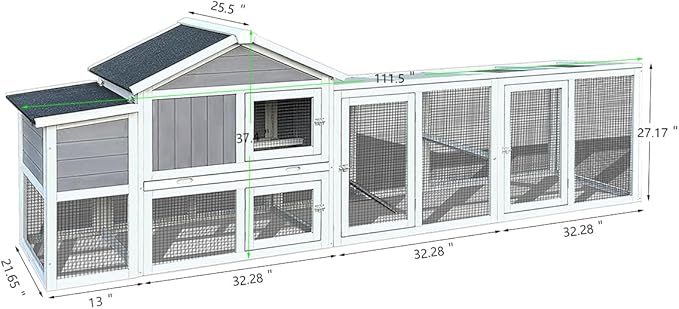 ZMAD Large Chicken Coop with Run, Wooden Hen House for 2-5 Chickens, Outdoor Chicken Run Poultry Cage Rabbit Cage Duck House with Nesting Box (Grey)