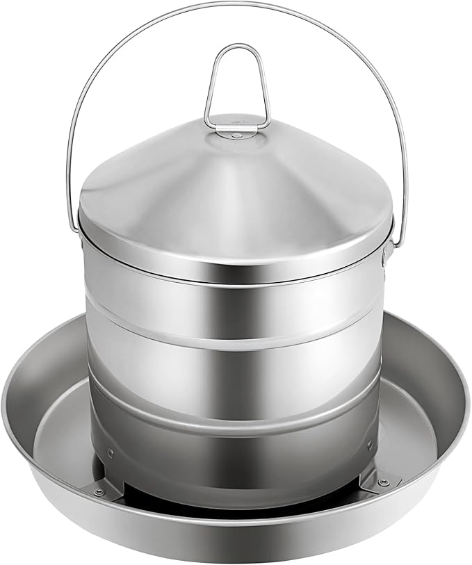 RYFT Automatic Chicken Feeder 8KG/17.6lbs, Stainless Steel Poultry Feeder, Heavy Duty Thickness 0.035 in / 0.9 mm, with Handle, Top Filled, Durable and Rust Resistant
