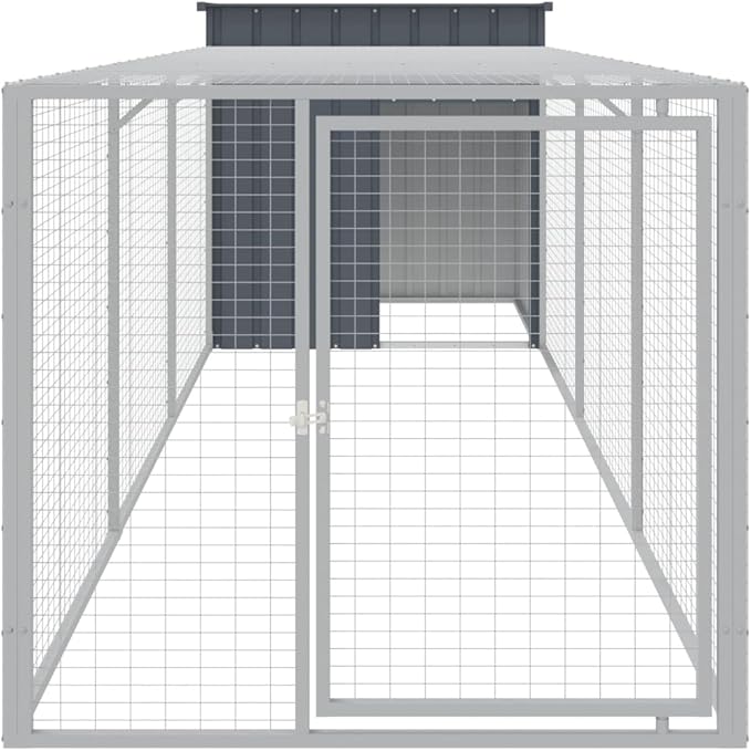 Large Outdoor Chicken Coop Anthracite 159.4 x 43.3 x 43.3 in Galvanized Steel Heavy-Duty Cage with Locking Door & Weatherproof Cover for Garden Yard Poultry Run