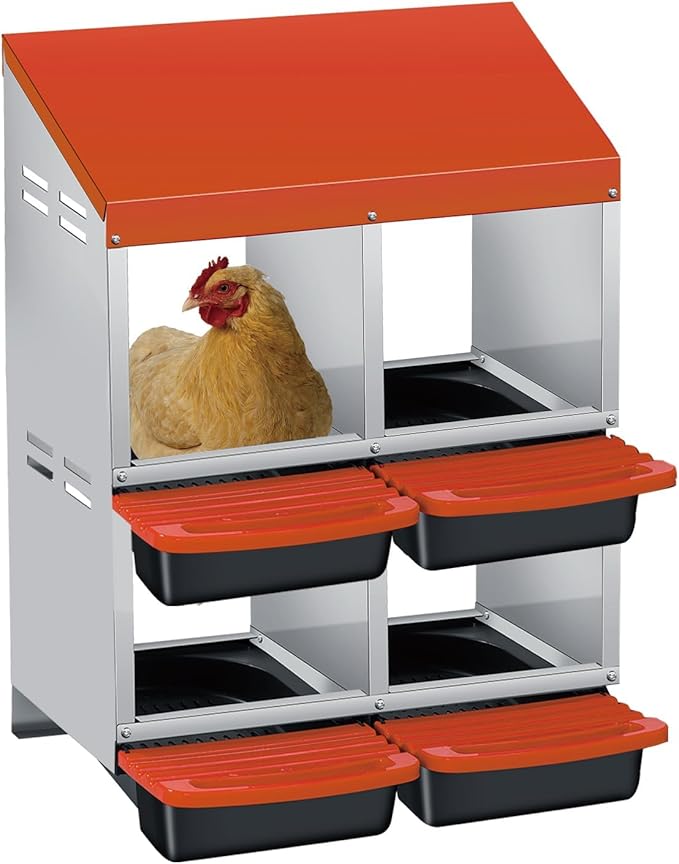 4-Hole Double Layer Chicken Nesting Box, Roll Away Nest with Removable Tray, Easy Egg Collection & Cleaning, Wall-Mount Nesting Boxes for Hens, Chicken Coop - Orange