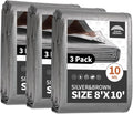 RAINDEWAY Tarps Heavy Duty Waterproof 8x10 Feet(3 Pack),10Mil Thick Multipurpose Poly Tarp Cover with Metal Grommets and Reinforced Edges,Silver/Brown Tarp