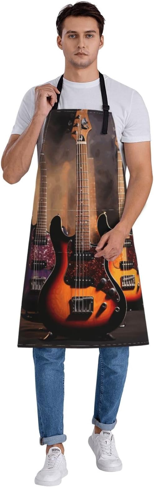 Waterproof Aprons for Women Men Adjustable Bib Cool Electric Guitar Apron Chef Cooking Aprons for Kitchen