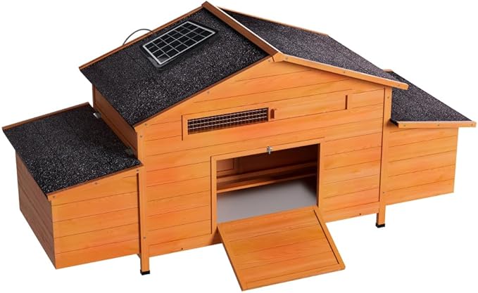 Automatic Chicken Coop with Solar-Powered Door, Weatherproof, Ventilated Design, 2 Nesting Boxes, Timer & Light Sensor, Durable Outdoor Chicken House with Pull-Out Tray for Easy Cleaning